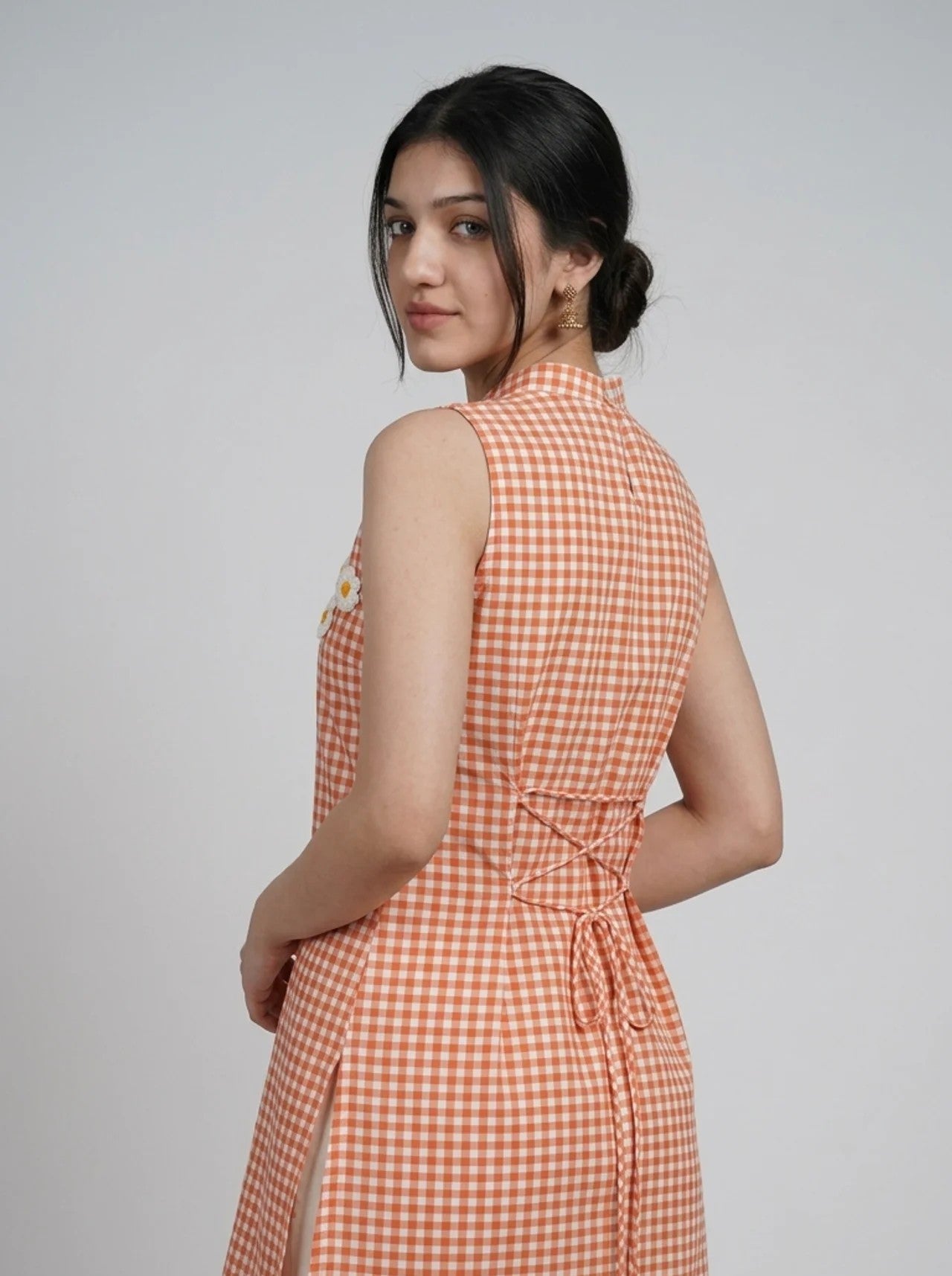 Bloom Check Orange Short Kurti