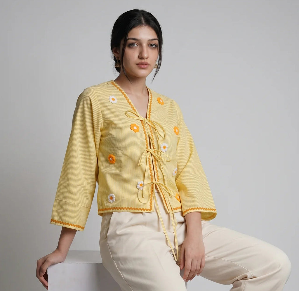 Yellow tie-up lace top