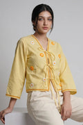 Yellow tie-up lace top