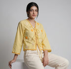 Yellow tie-up lace top