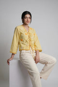 Yellow tie-up lace top