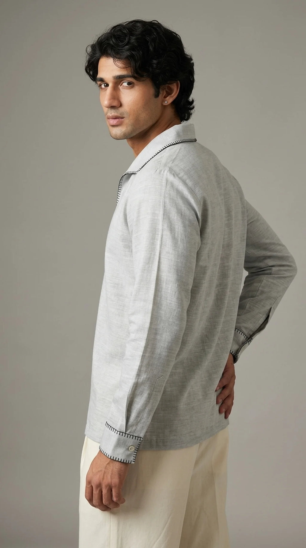Greyline Linen Hand-Stitch Short Kurta
